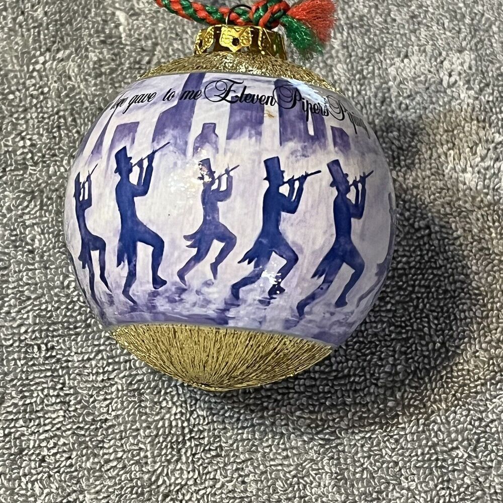 Vintage 12 Days of Christmas 11 Pipers Piping Unbreakable Wrapped Ornament Rauch